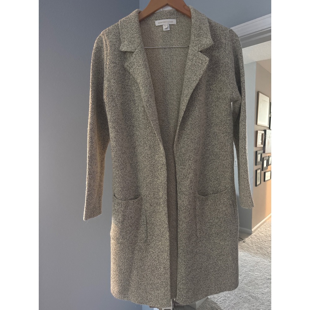 Monteau Los Angeles Greige Marled Open Front Cardigan Sweater Pockets Small